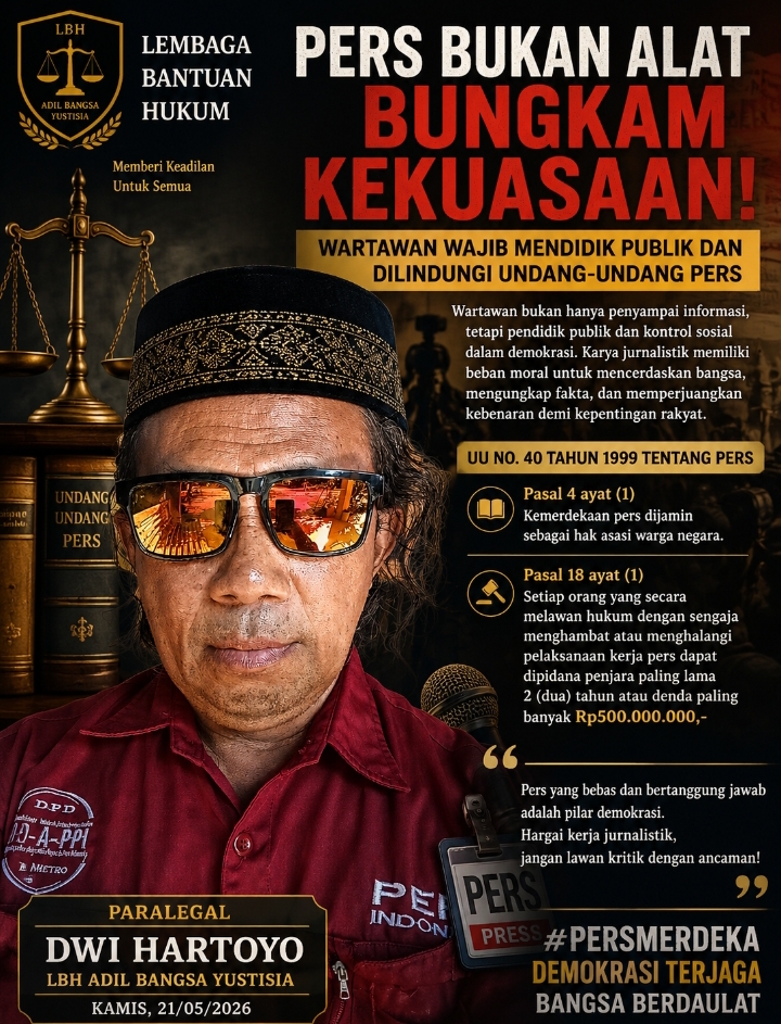 Pers Bukan Alat Bungkam Kekuasaan: Wartawan Wajib Mendidik Publik dan Dilindungi Undang-Undang Pers